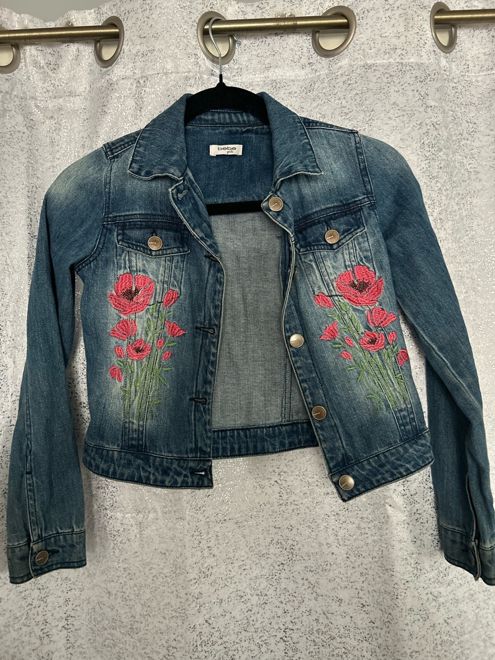 Bebe Jean jacket flower embroidered